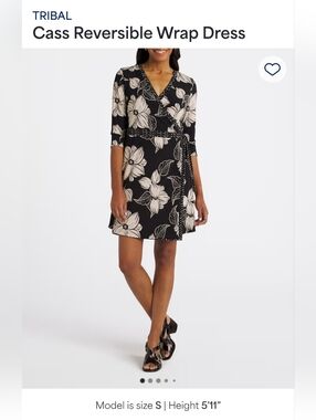Reversible Tribal Black and Cream Floral Wrap Midi Dress NWT